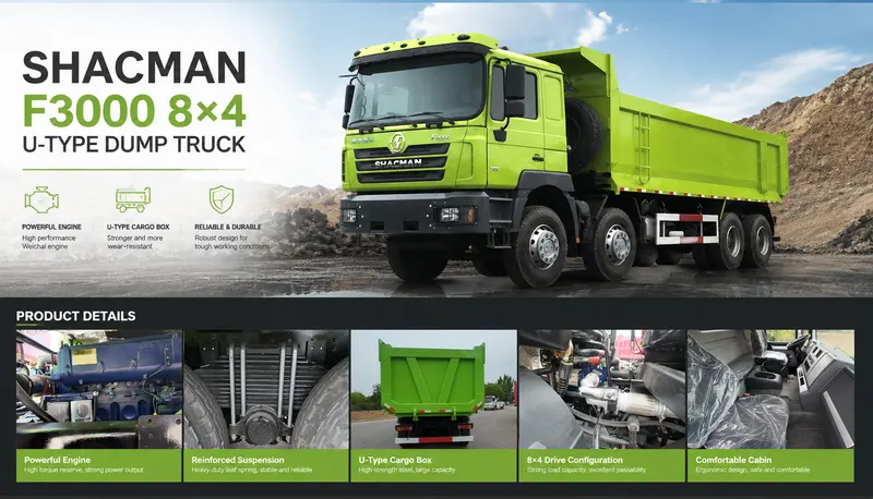 SHACMAN Delong F3000 8×4 U Type Dump Truck Green Heavy Duty Tipper Truck for Mining and Construction