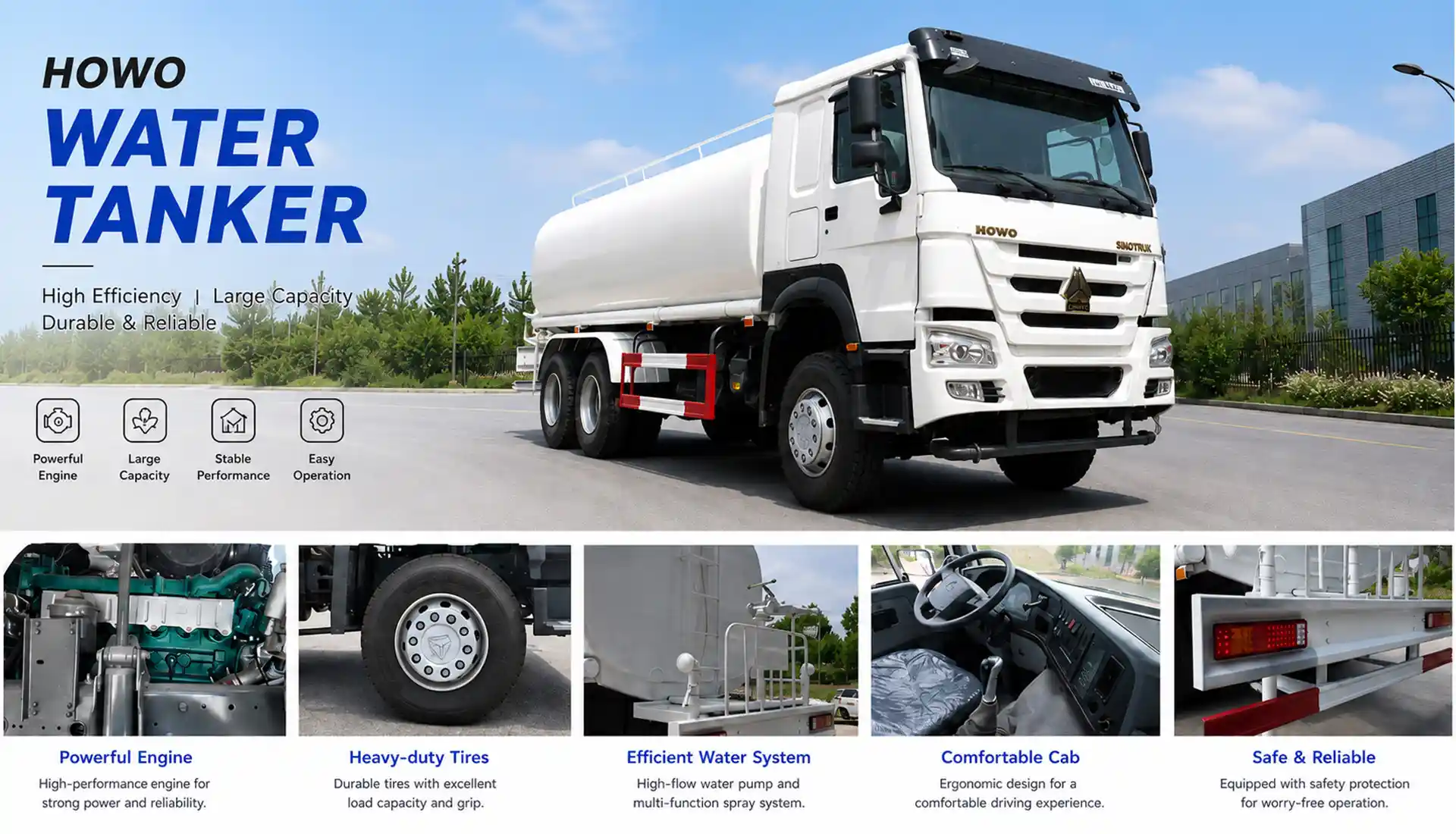 SINOTRUK HOWO 6×4 Water Tank Truck White Water Sprinkler Truck for Road Construction and Industrial Use
