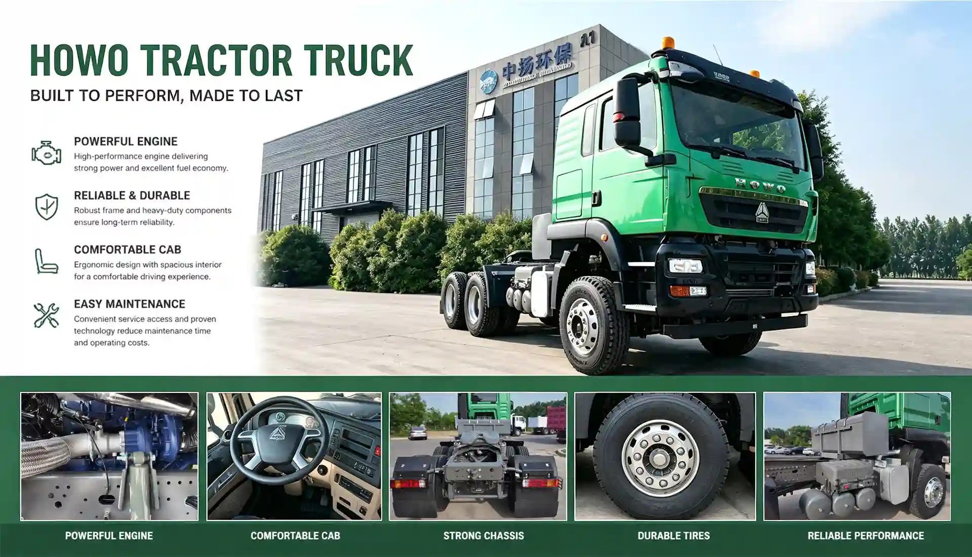 SINOTRUK HOWO TX 6×4 Tractor Truck Green Color Reliable Heavy Duty Truck for Commercial Transportation